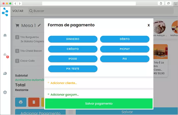 Sistema contendo diferentes formas de pagamento que são aceitas pela loja