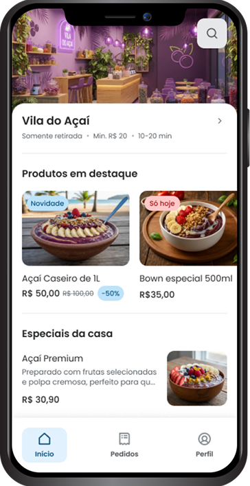 Cardápio digital da Yooga no celular, tela inicial da loja