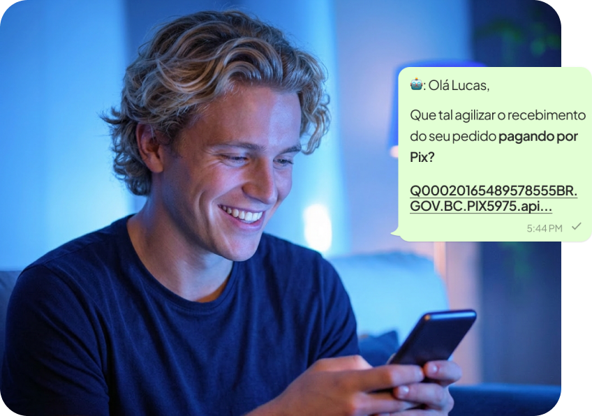Cliente recebendo no WhatsApp o Pix pra pagar o pedido antes da entrega
