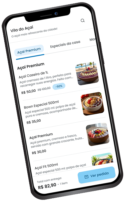 Cardápio digital da Yooga no celular, lista de produtos